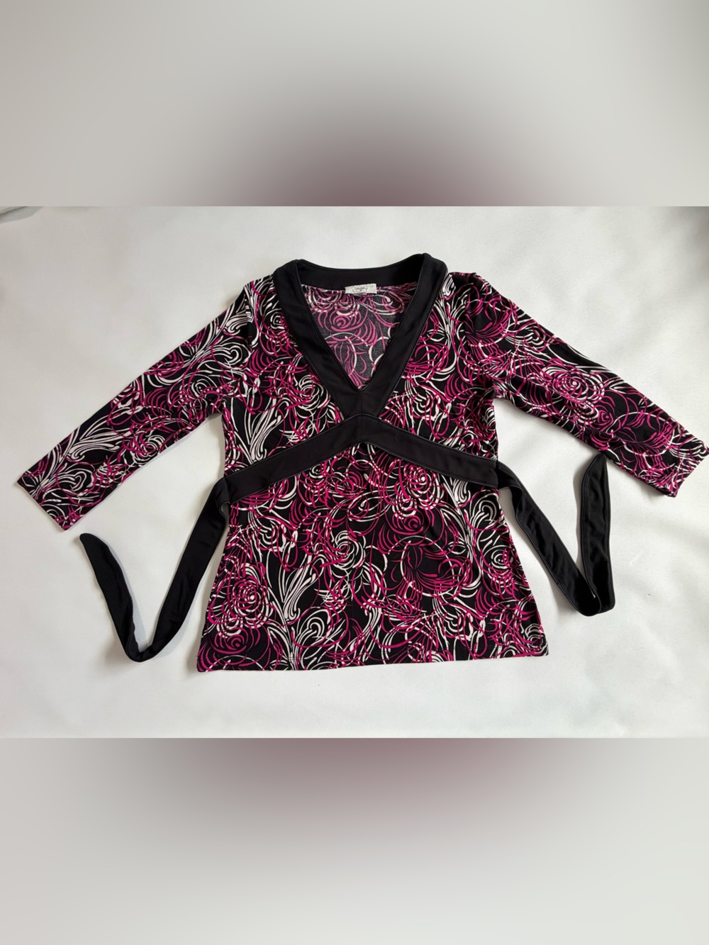 LOFT Purple Swirl Wrap Top Size M Velvet Trim